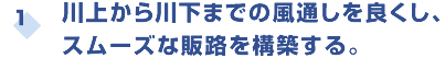 川上から川下までの風通しを良くし、スムーズな販路を構築する。